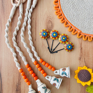 KESARI | Panchratna Temple Chimes | Ceramic Macrame Bells with Ceramic Hooks