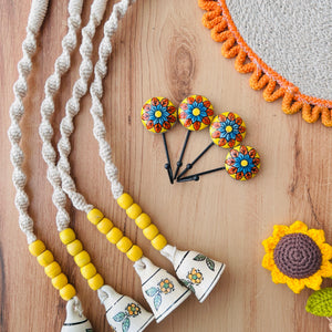 CHANDAN | Panchratna Temple Chimes | Ceramic Macrame Bells with Ceramic Hooks