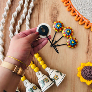 CHANDAN | Panchratna Temple Chimes | Ceramic Macrame Bells with Ceramic Hooks