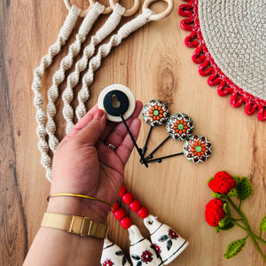 GULAAL | Panchratna Temple Chimes | Ceramic Macrame Bells with Ceramic Hooks