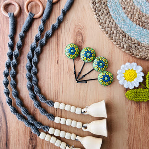 SAADGI | Temple Chimes | Ceramic Macrame Bells with Wooden Beads