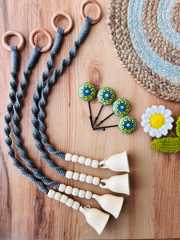 SAADGI | Temple Chimes | Ceramic Macrame Bells with Wooden Beads