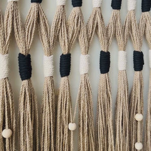 Monochrome Ivory Boho Tapestry | With a ceramic wall hook