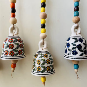 Blossom Beaded Ceramic Bells | With Ceramic wall hooks-Floral MULTICOLOR