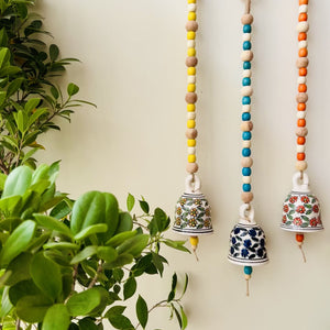 Garden Beaded Ceramic Bells | With Ceramic wall hooks-Floral MULTICOLOR