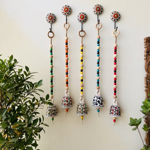Blossom Beaded Ceramic Bells | With Ceramic wall hooks-Floral MULTICOLOR