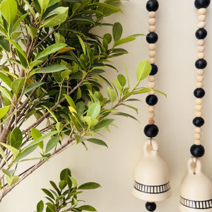 Midnight Ivory Ceramic Beaded Bells | With Ceramic wall hooks- MONOCHROME