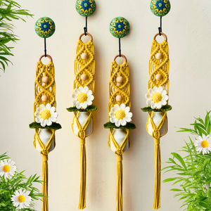 Mac-crochet Collection | A SET of 4 | Macrame plant hangers with crochet flowers in ceramic bottle vases