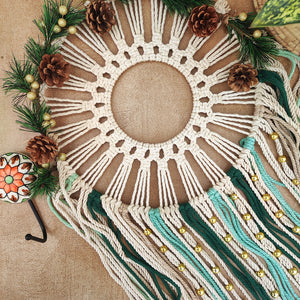 Forest green macrame dream catcher with ceramic wall hook