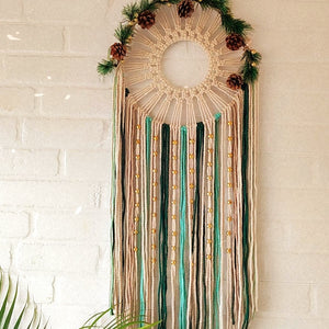 Forest green macrame dream catcher with ceramic wall hook