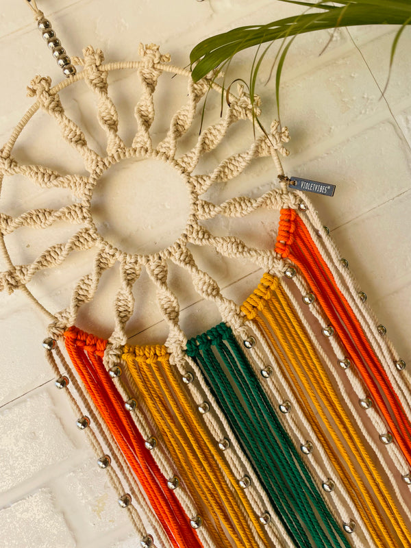 'Sunshine' spiral macrame dream catcher with ceramic hook