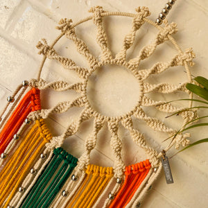 'Sunshine' spiral macrame dream catcher with ceramic hook