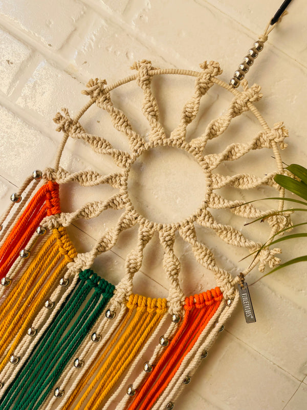 'Sunshine' spiral macrame dream catcher with ceramic hook