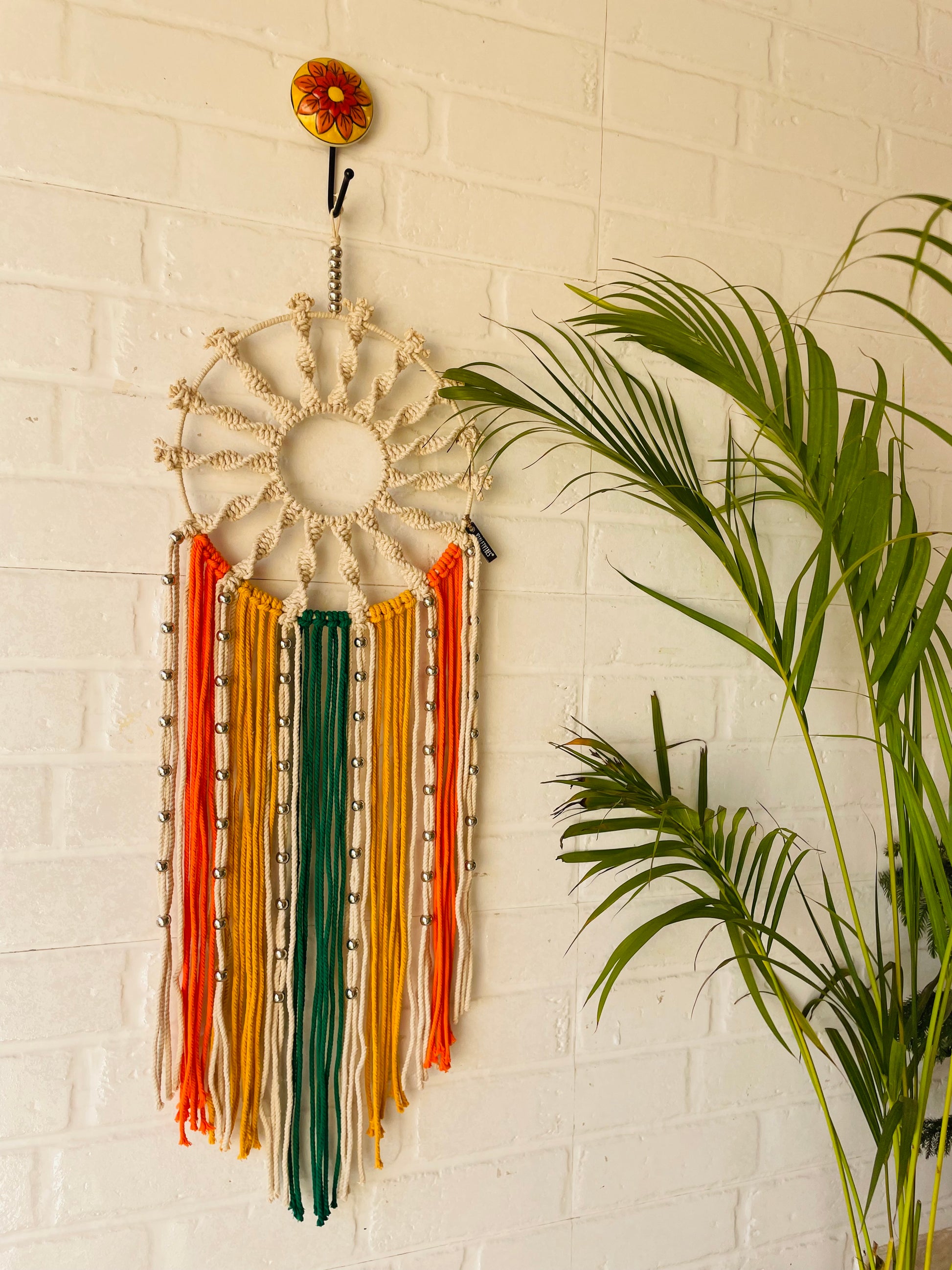 'Sunshine' spiral macrame dream catcher with ceramic hook