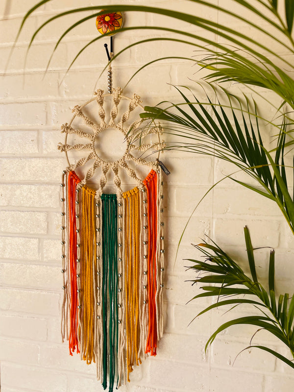 'Sunshine' spiral macrame dream catcher with ceramic hook