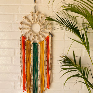'Sunshine' spiral macrame dream catcher with ceramic hook