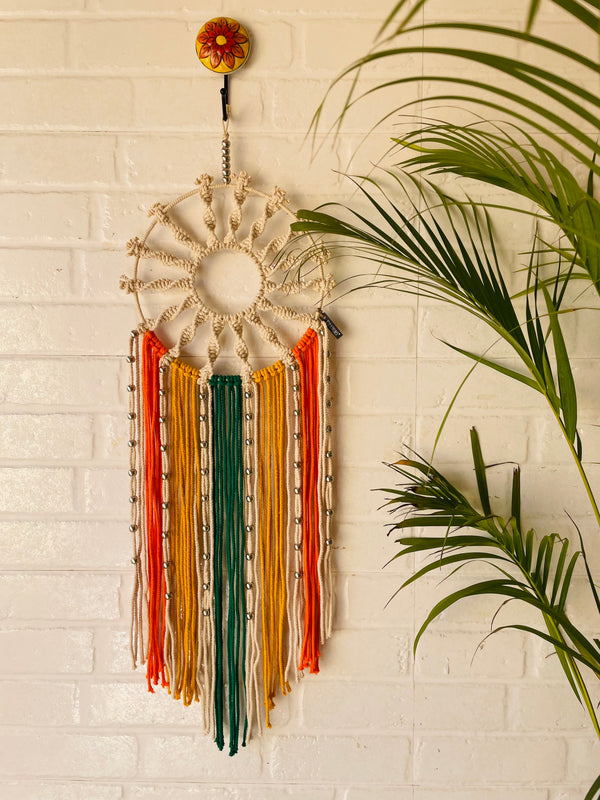 'Sunshine' spiral macrame dream catcher with ceramic hook