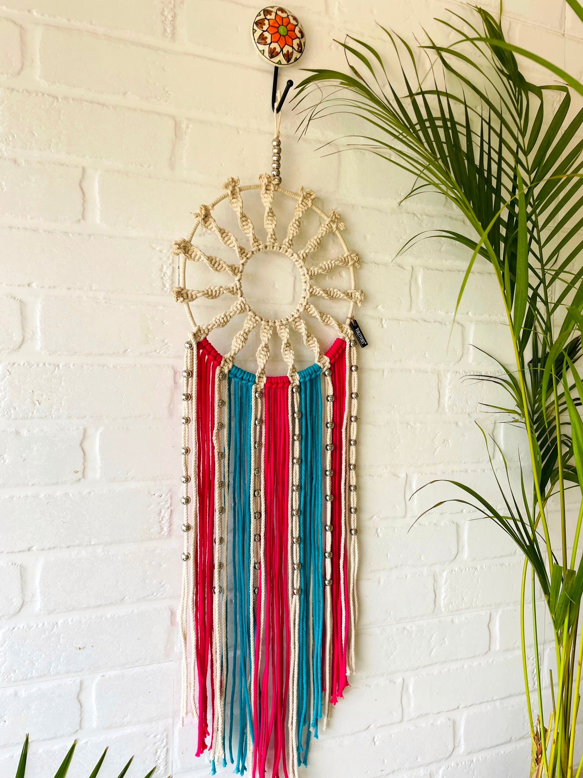 'Jasmine' spiral macrame dream catcher with ceramic hook