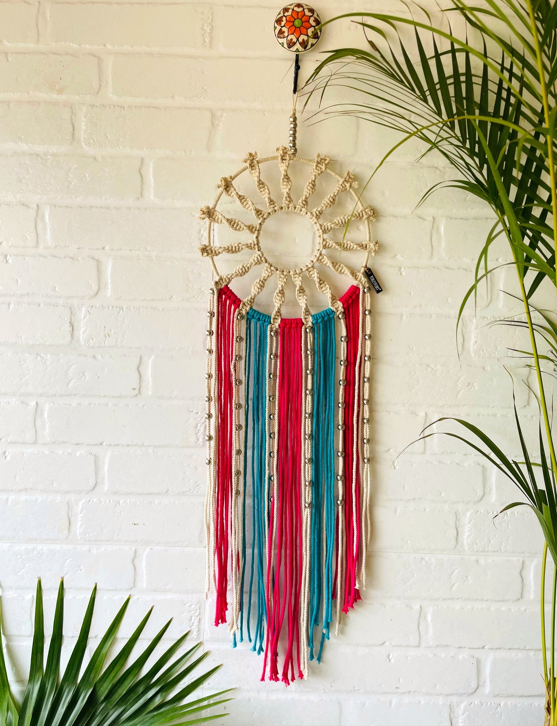 'Jasmine' spiral macrame dream catcher with ceramic hook