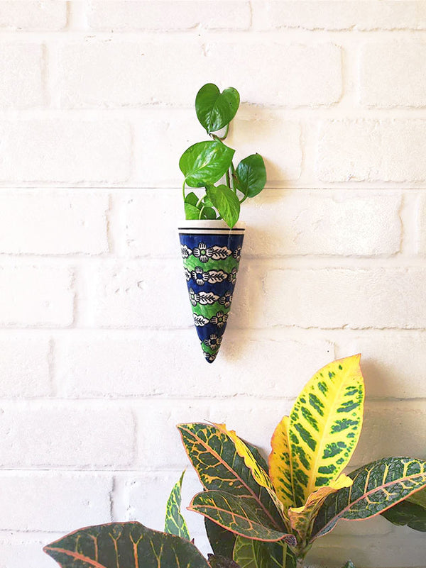 Mini Conical Planter | Blue Green Lines | Buy 3 get 3 offer applicable| USE CODE  