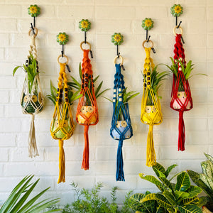 Top Spiral Macrame Plant Hangers with ceramic pots and ceramic hooks