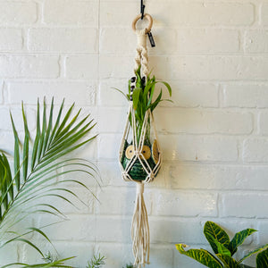 Top Spiral Macrame Plant Hangers with ceramic pots and ceramic hooks