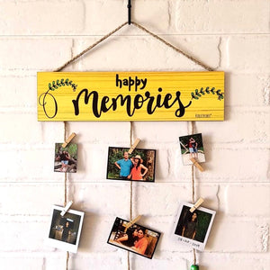 Happy Memories" photo hanger (Yellow) with ceramic hook