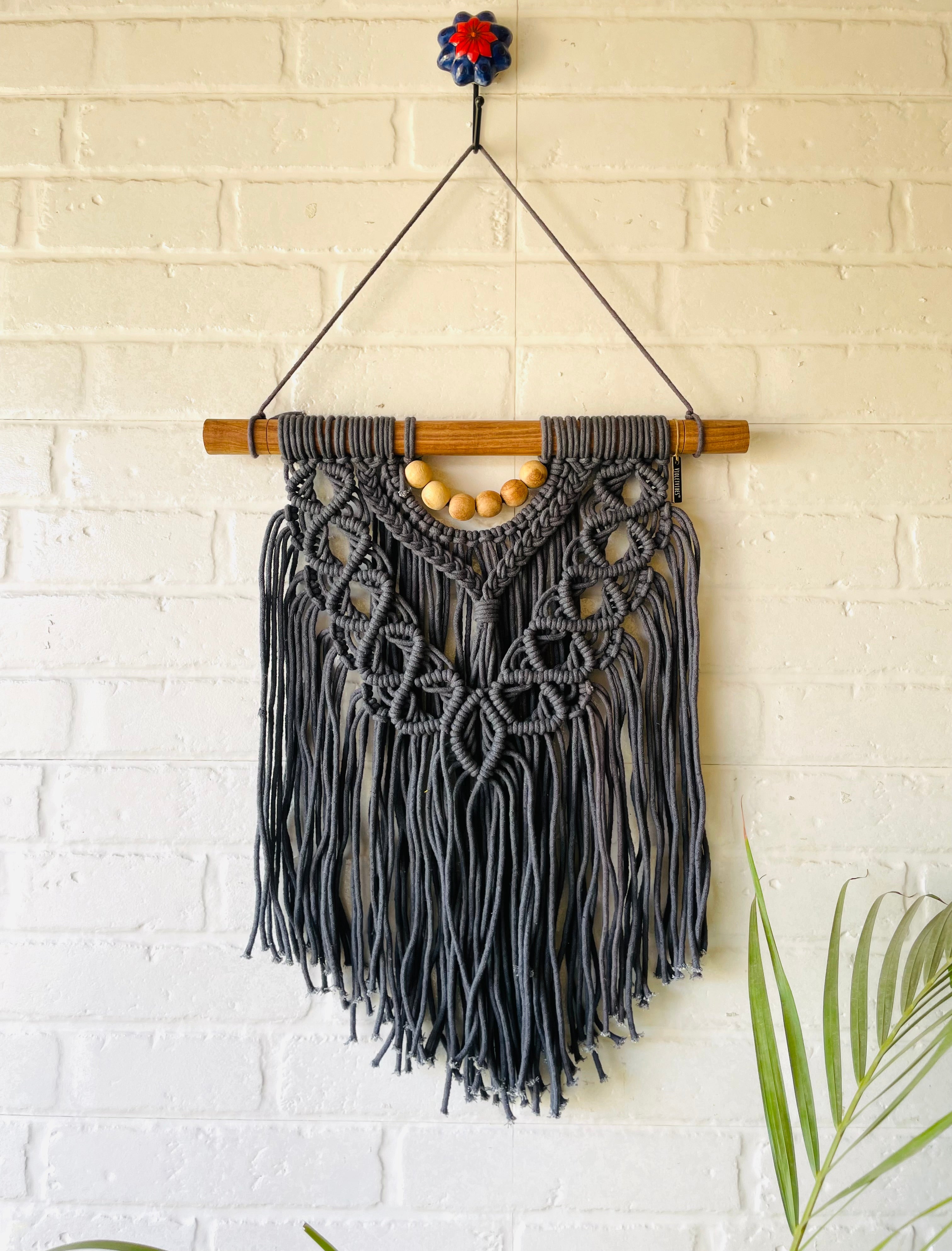 Layered Beaded Macrame Hanging with Ceramic Hook