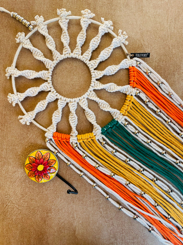 'Sunshine' spiral macrame dream catcher with ceramic hook