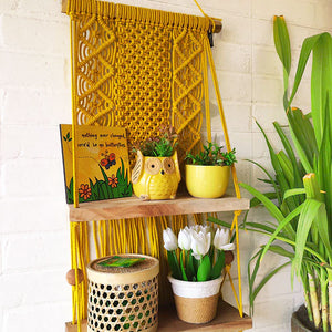 Intricate Macrame Double Wall Shelf | Yellow