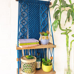 Intricate Macrame Double Wall Shelf | Blue