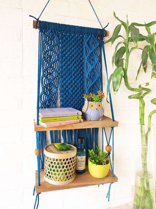 Intricate Macrame Double Wall Shelf | Blue