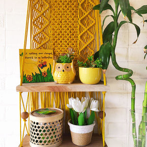 Intricate Macrame Double Wall Shelf | Yellow
