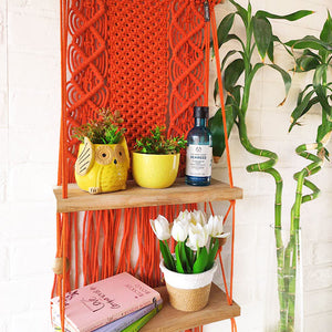 Intricate Macrame Double Wall Shelf | Orange