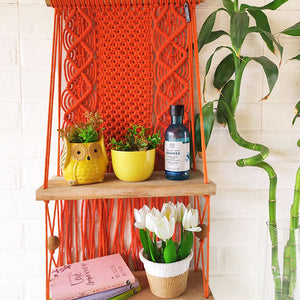 Intricate Macrame Double Wall Shelf | Orange